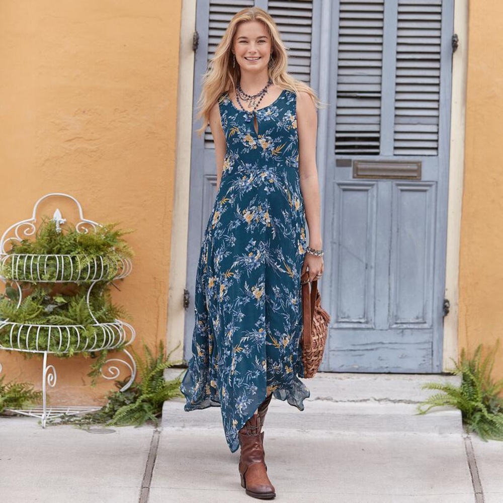Sundance On The Breeze Blue Floral Sleeveless Dress, Size 12